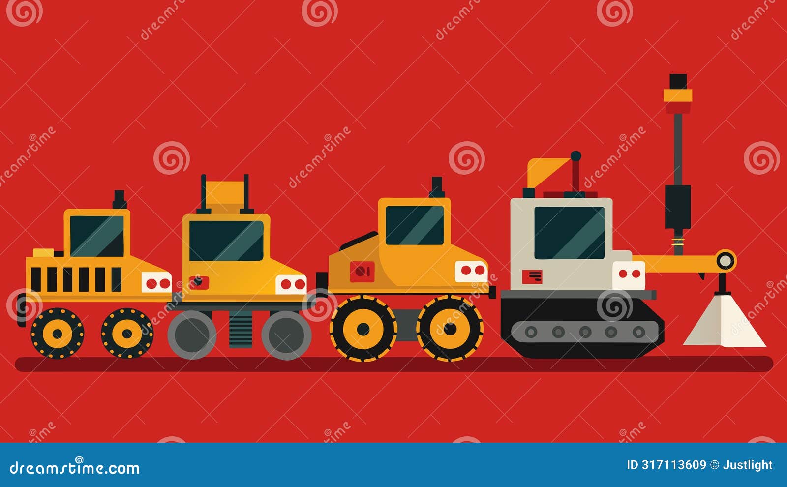 the precision and control of these heavy machinery are evident in the way they are positioned perfectly in the lineup