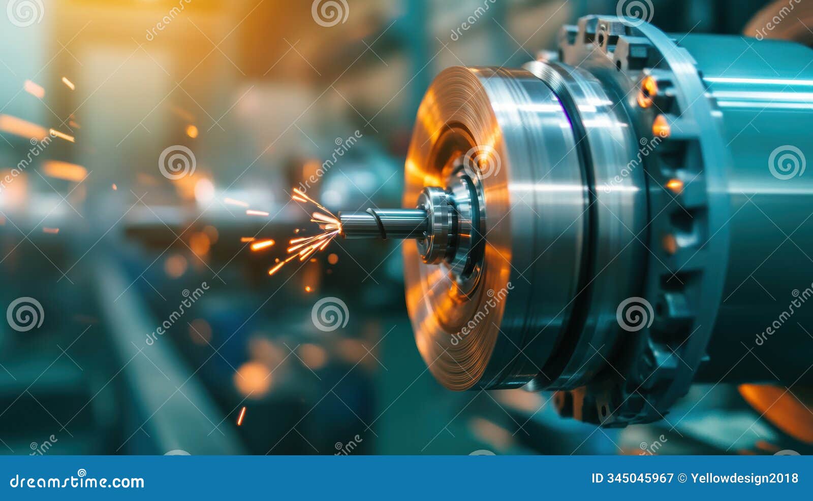 precision engineering cnc machine tool creating metal part with sparks
