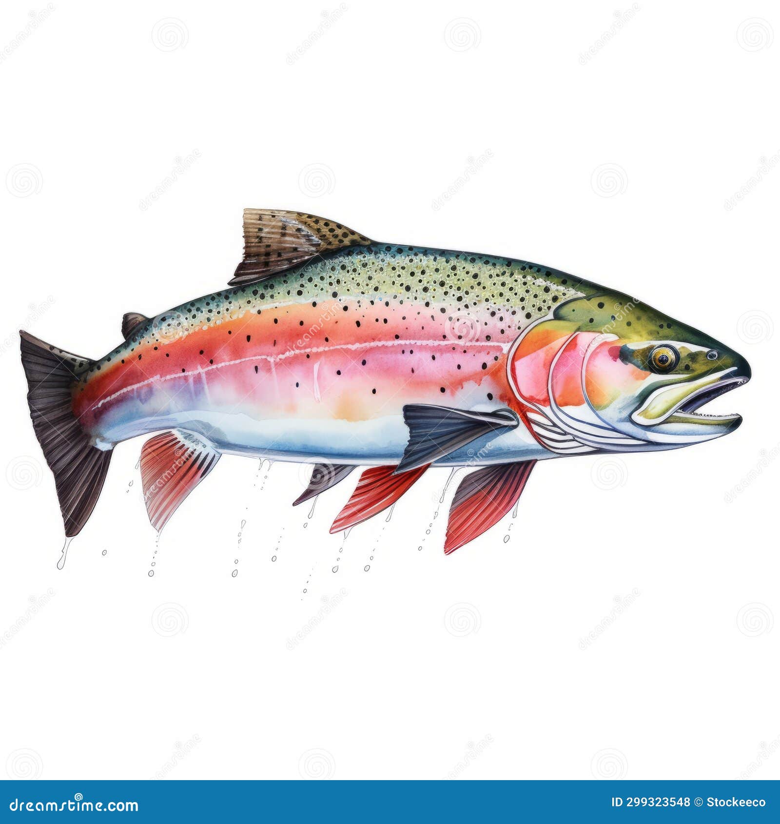 Precision Painted Illustrations of Rainbow Trout Swimming Stock