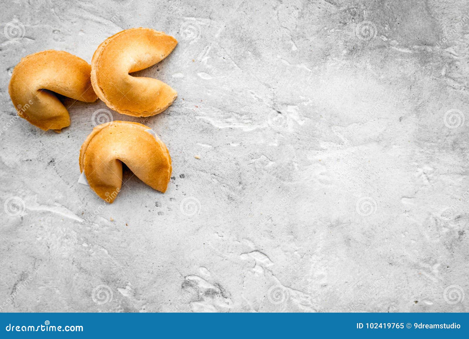 Prediction In Fortune Cookie On Stone Background Flat Lay