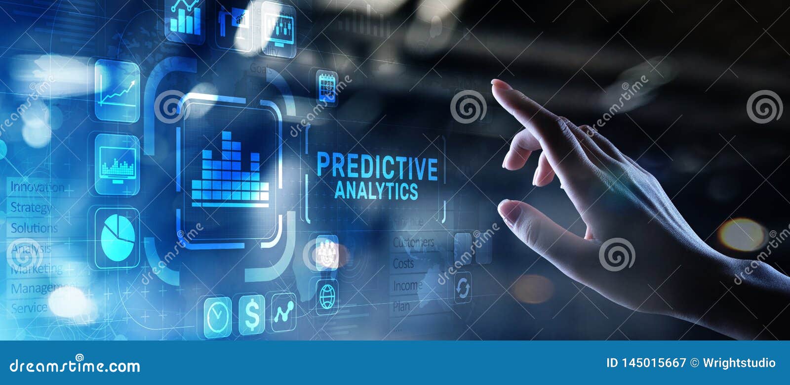 predictive analytics big data analysis business intelligence internet and modern technology concept on virtual screen.