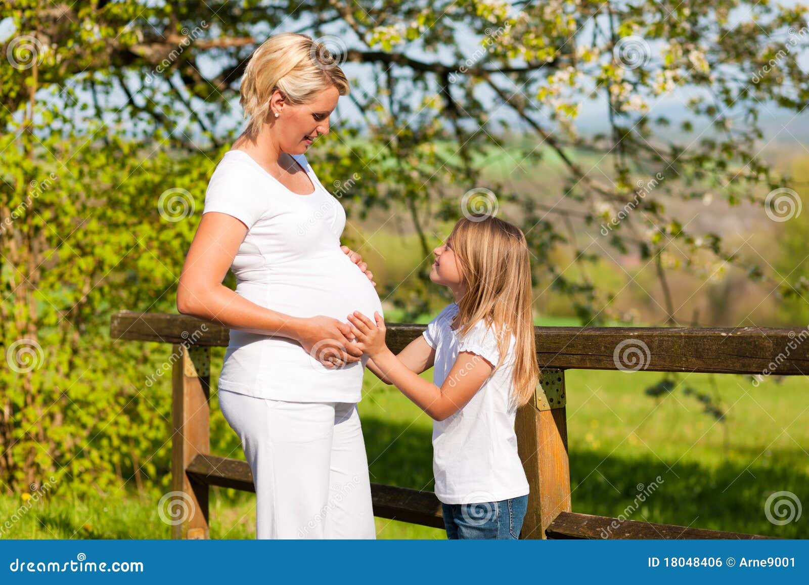 Pregnancy Girl Touching Belly Of Pregnant Mother Royalty Free Stock Image Image 18048406
