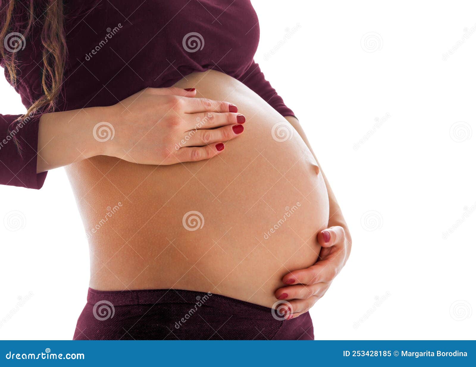 pregnant belly. third trimester.  on white