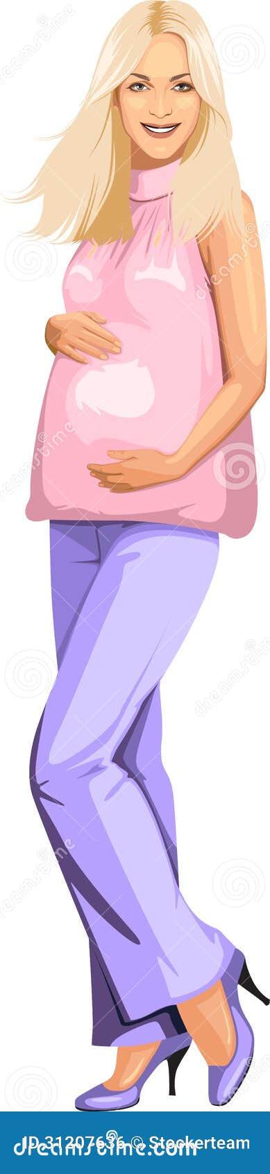 Pregnant Blonde Girl In Pink Isolated On White Background Royalty Free ...