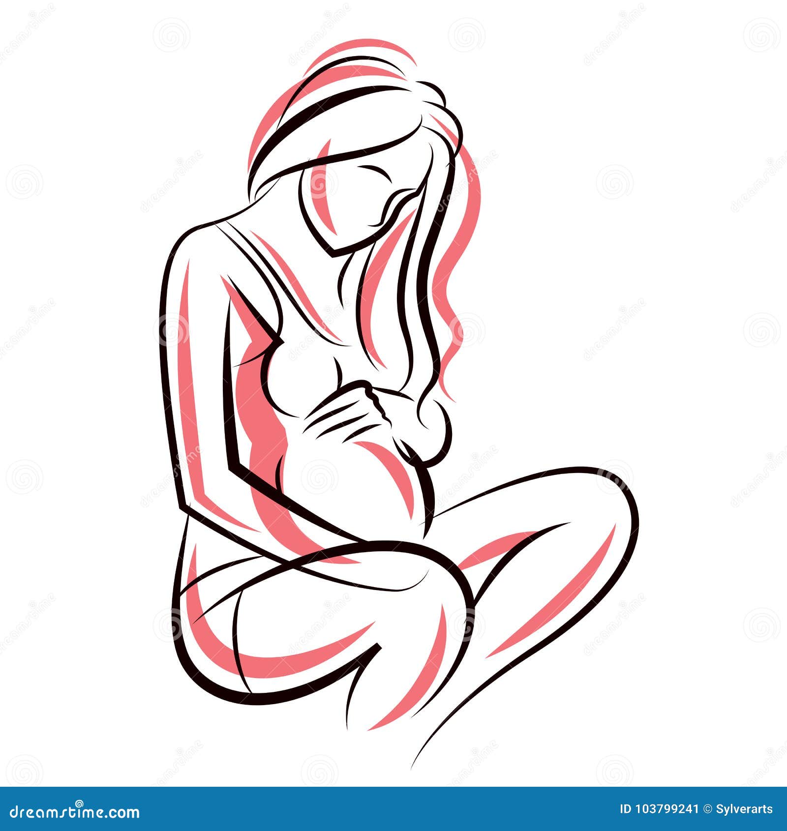 Pregnant Female Beautiful Body Outline Mother To Be Vector Draw Stock Vector Illustration Of