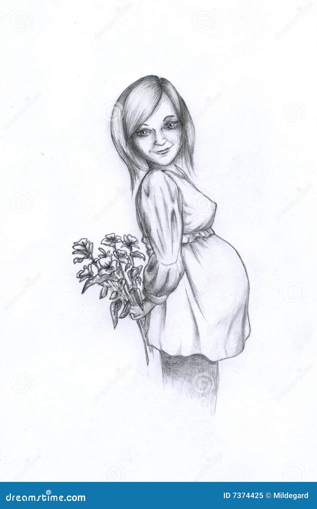 Pregnant girl stock illustration. Illustration of pencil - 7374425
