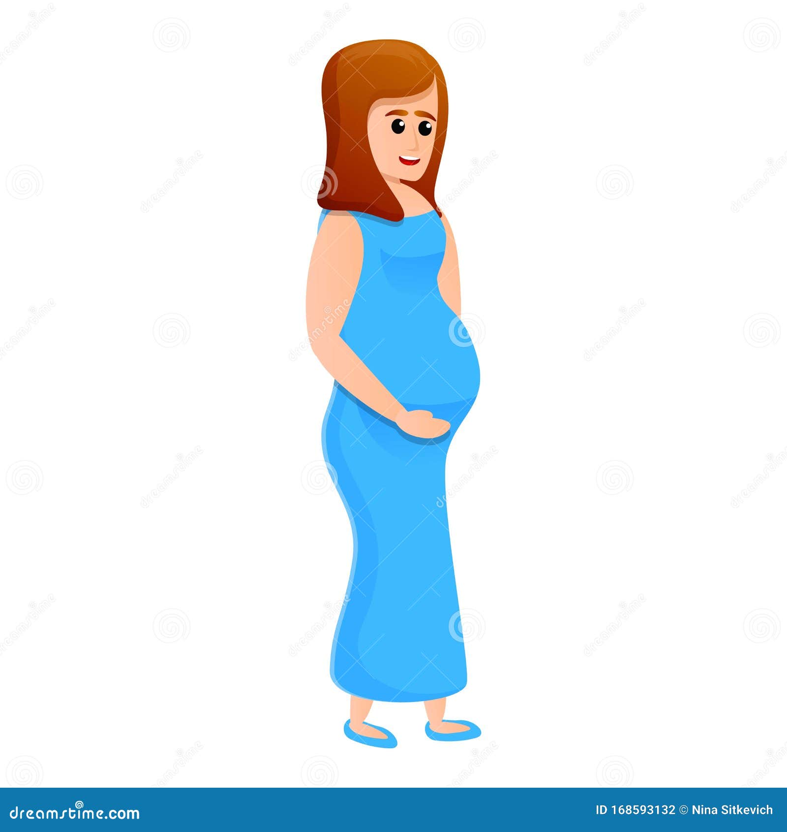 Pregnant Girl Holds Belly Icon, Cartoon Style Stock Vector