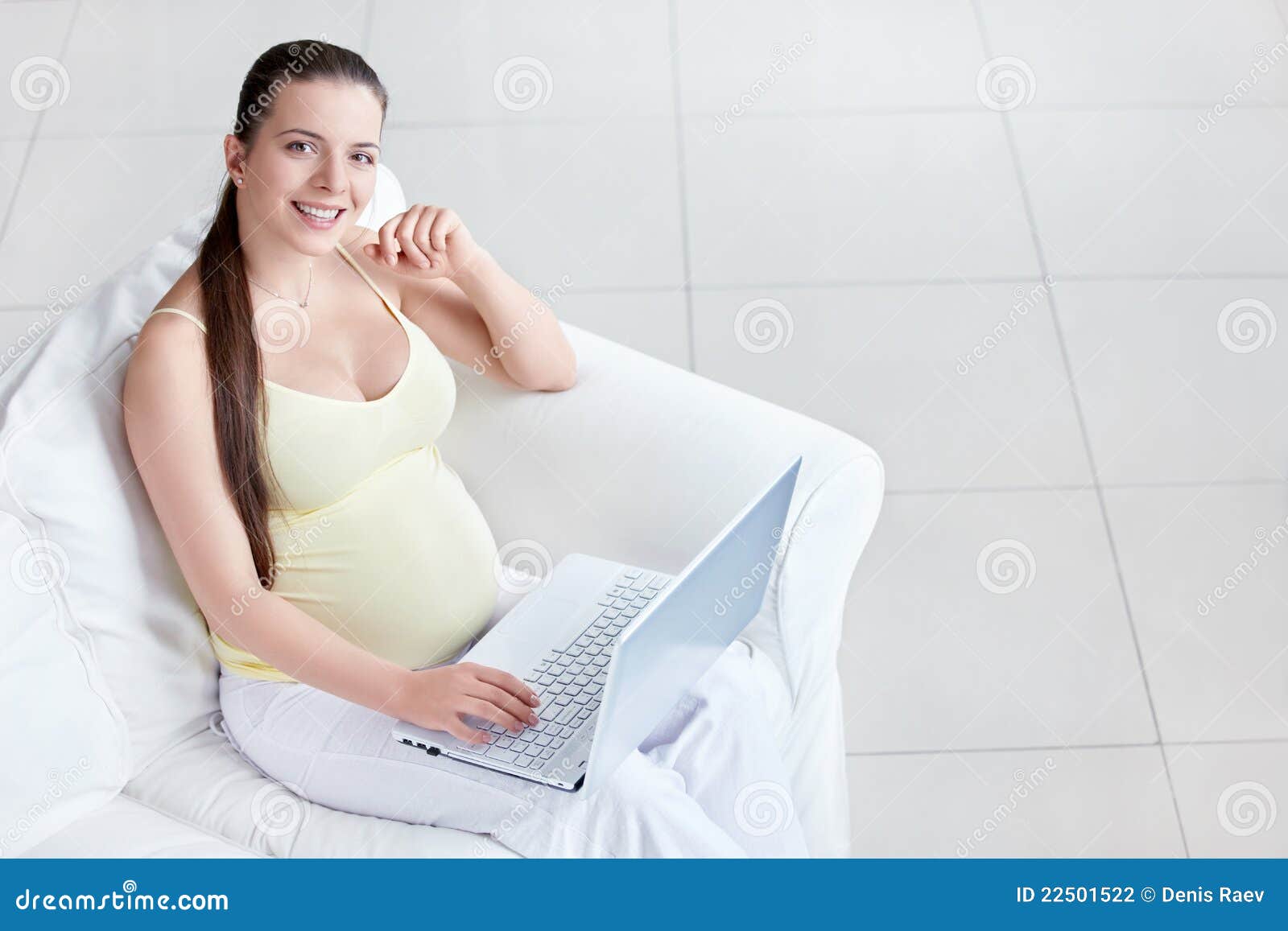 Pregnant with a laptop stock photo. Image of cheerful ...