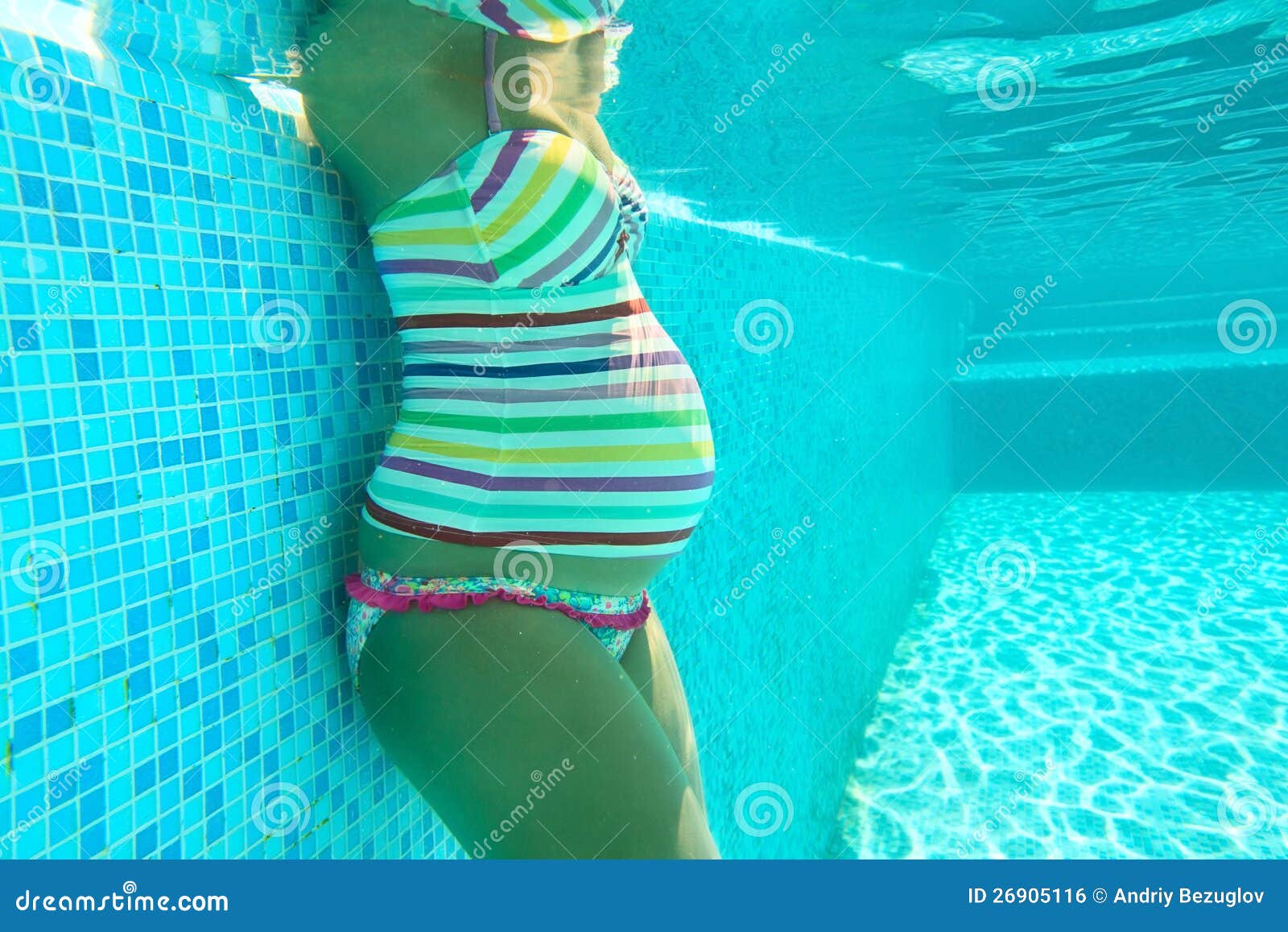 Pregnant Woman Standing in Water Bathing Outdoor Stock Image, pregnancy  bathing 