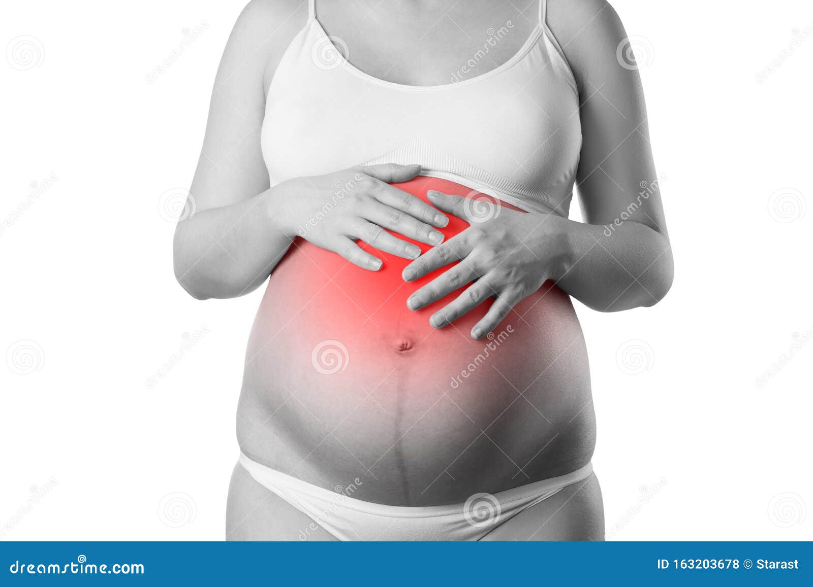 Pregnant Woman With Abdominal Pain Risk Of Premature Birth Stock Photo pregnant-woman-with-abdominal-pain-risk-of-premature-birth-stock-photo