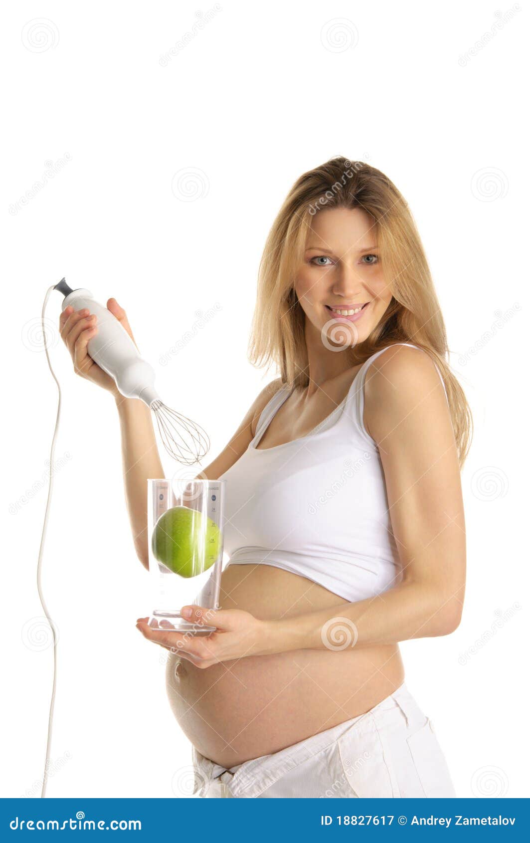 Pregnant Woman with a Blender and Apple Stock Image Image of caucasian, abdomen 18827617