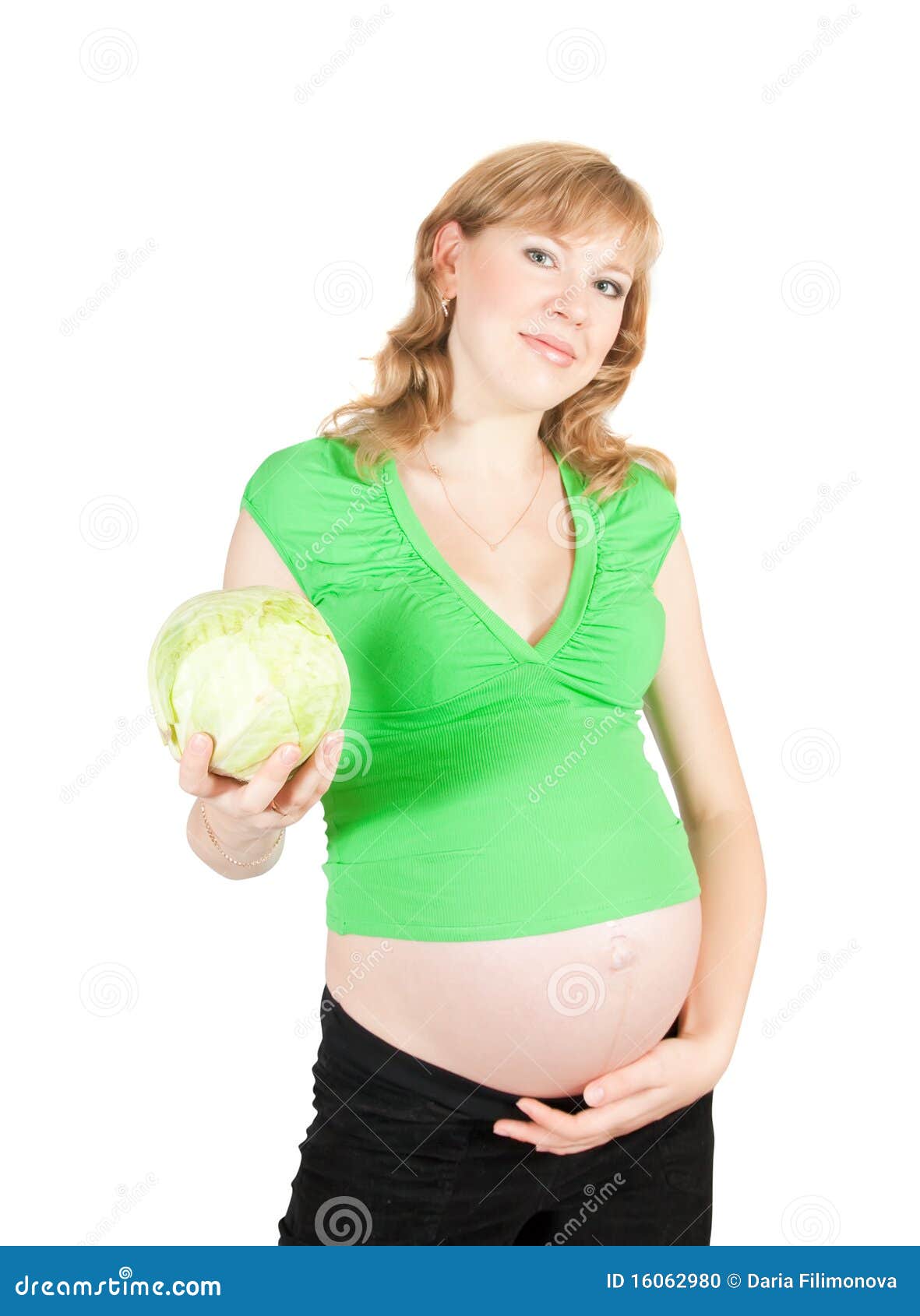 Pregnant Woman with Cabbage Stock Photo Image of smiling, food 16062980