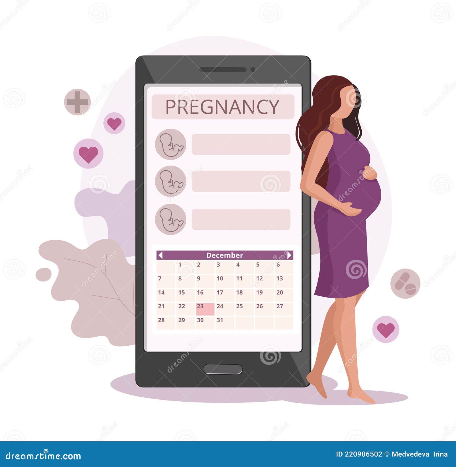 Pregnant Woman And Calendar Notes The Intake Of Vitamins Doctors Appointment Pregnancy Stock Vector Illustration Of Concept Month 220906502