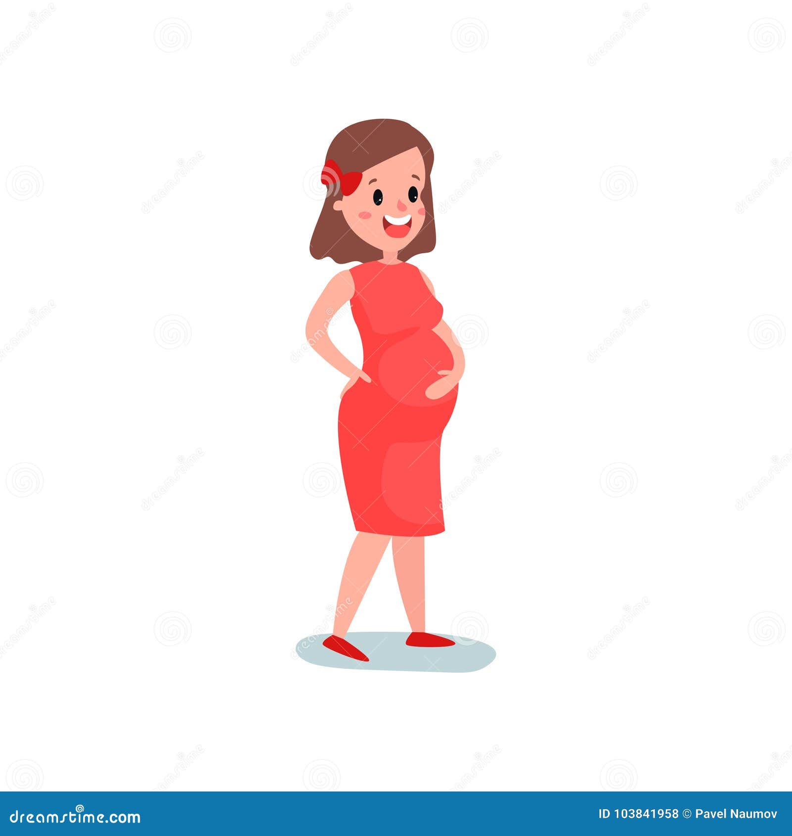 Pregnant Woman Character Standing One Hand on the Back and Another on ...