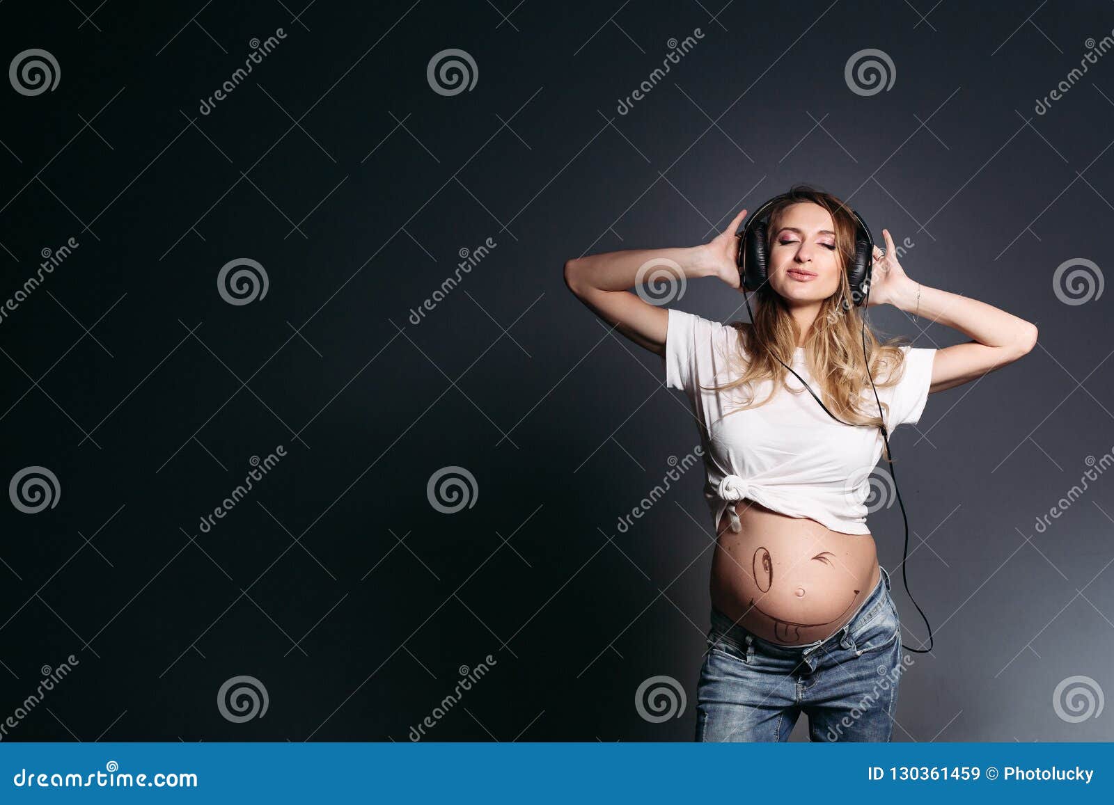 Pregnant Woman Dancing and Smiling with Closed Eyes. Stock Image - Image of  posing, cute: 130361459