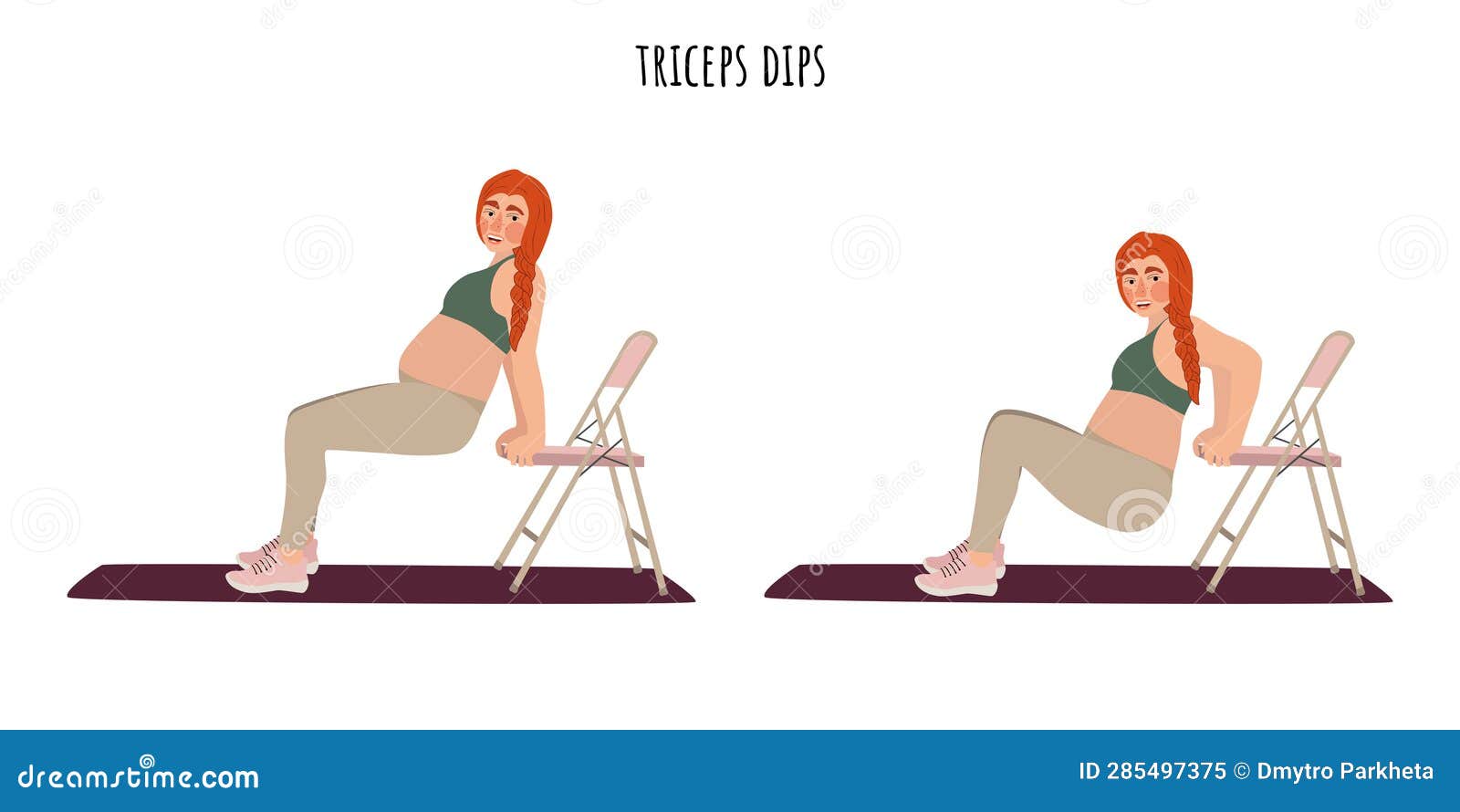Pregnant Woman Doing Triceps Dips Exercise Stock Illustration