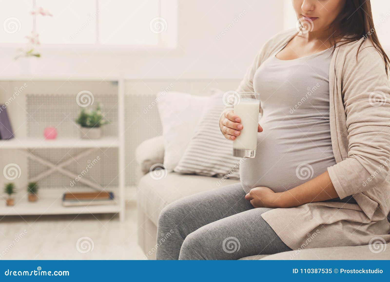 Pregnant Woman Drinking Glass Of Milk Copy Space Stock Image Imag