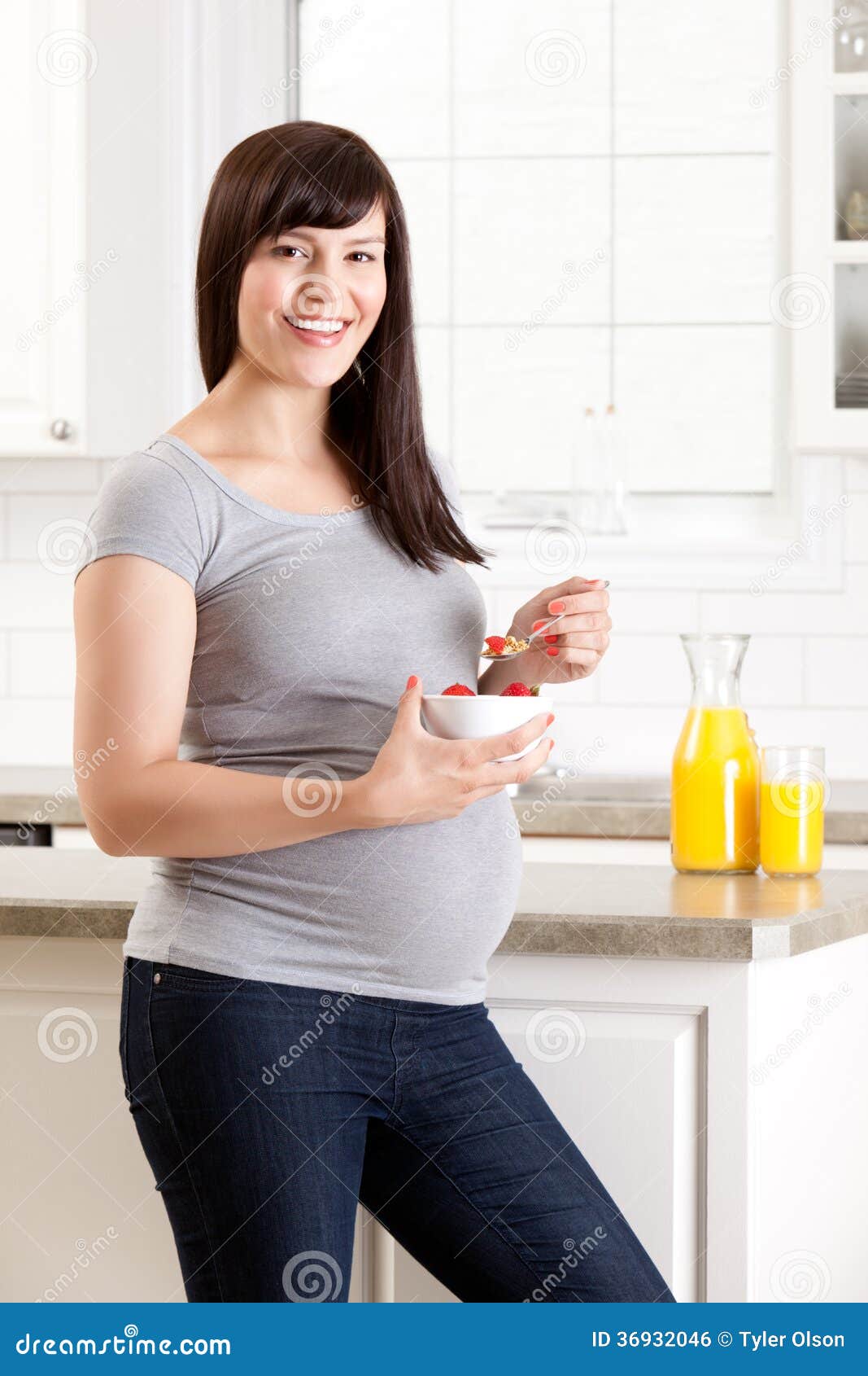 Pregnant Woman Eating Breakfast Stock Photo - Image of portrait, parent