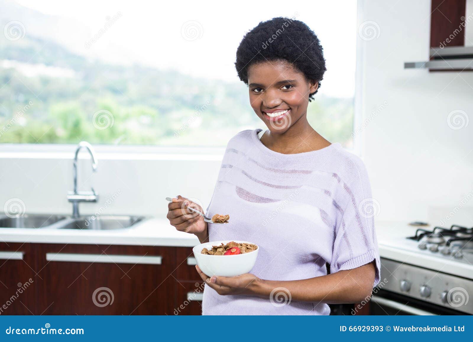 Pregnant Woman Eating Cereal Stock Image Image of indoors, eating