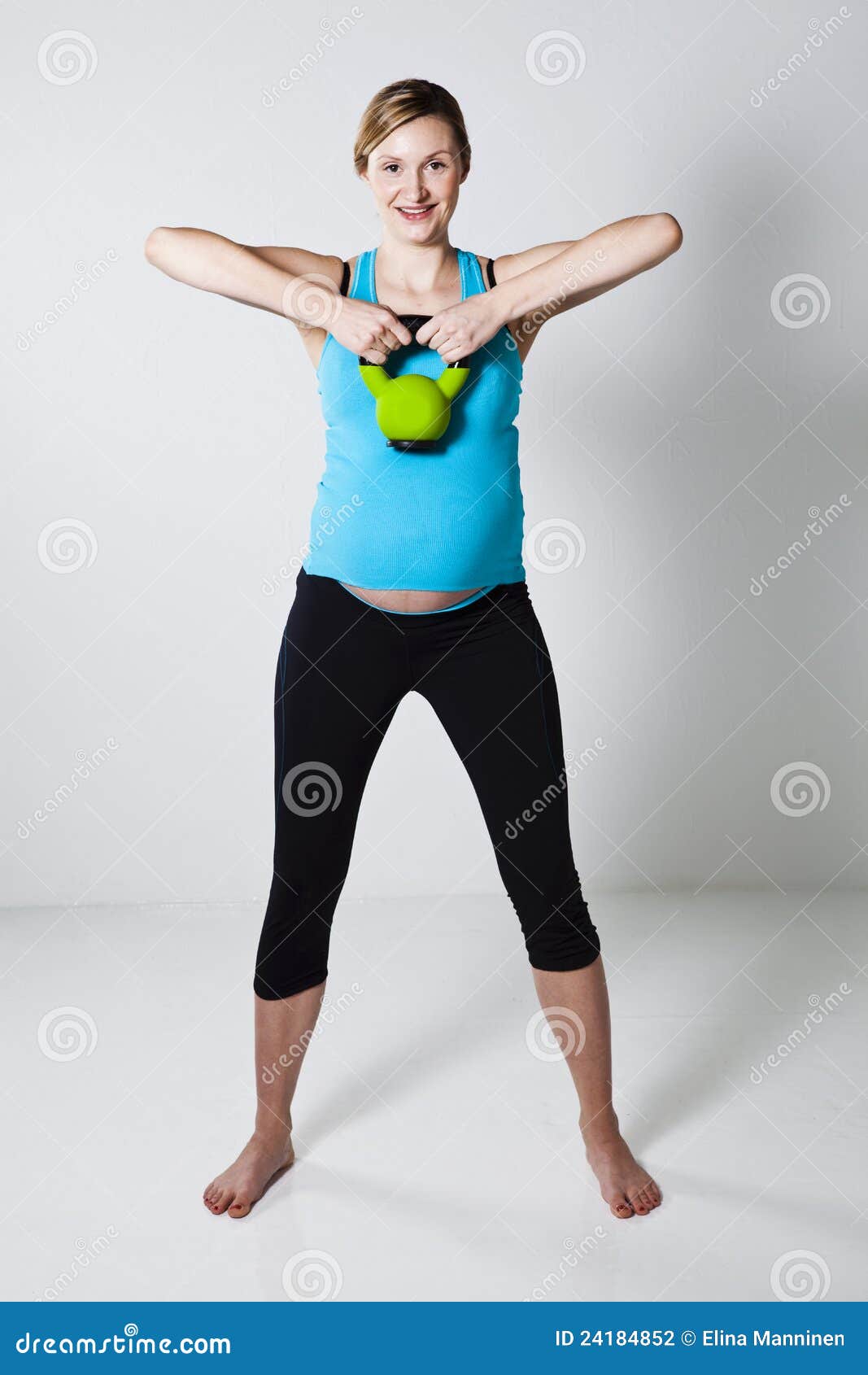 Pregnant Woman Exercising with Kettlebell Stock Photo Image of health