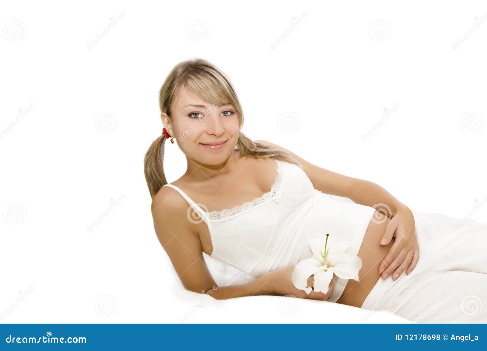 Pregnant woman with flower stock photo. Image of female 12178698