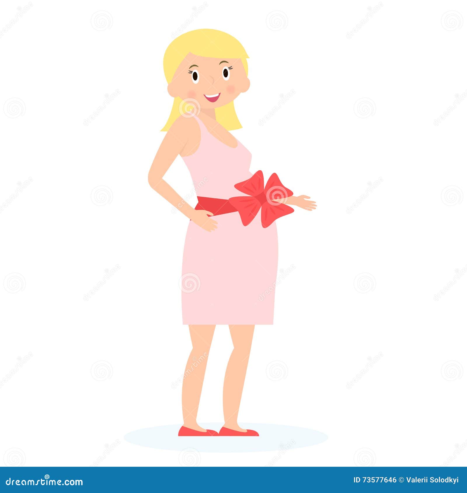 Pregnant Woman with Gift Bow on Belly. Expectation Concept. Flat Style ...