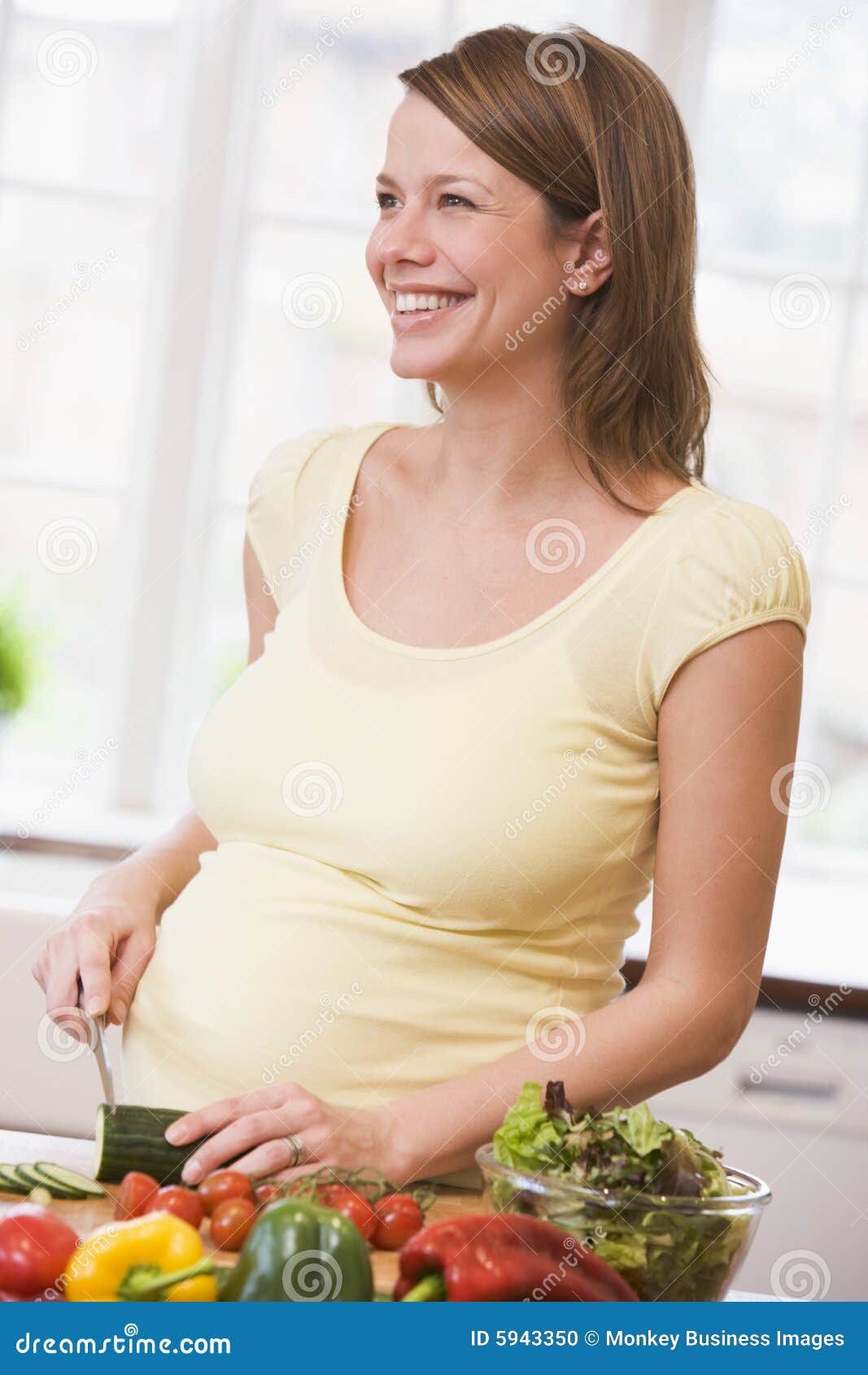 Pregnant Woman in Kitchen Making a Salad Stock Photo Image of diet