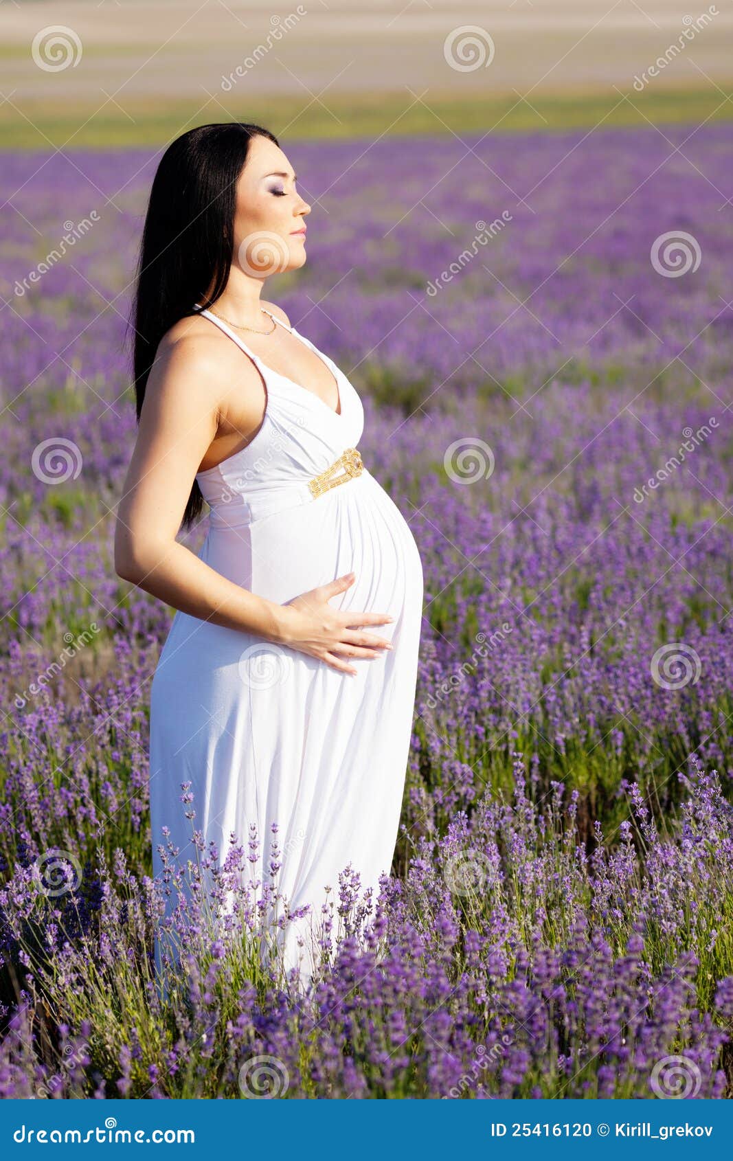 Pregnant woman in lavender stock photo. Image of beauty 25416120