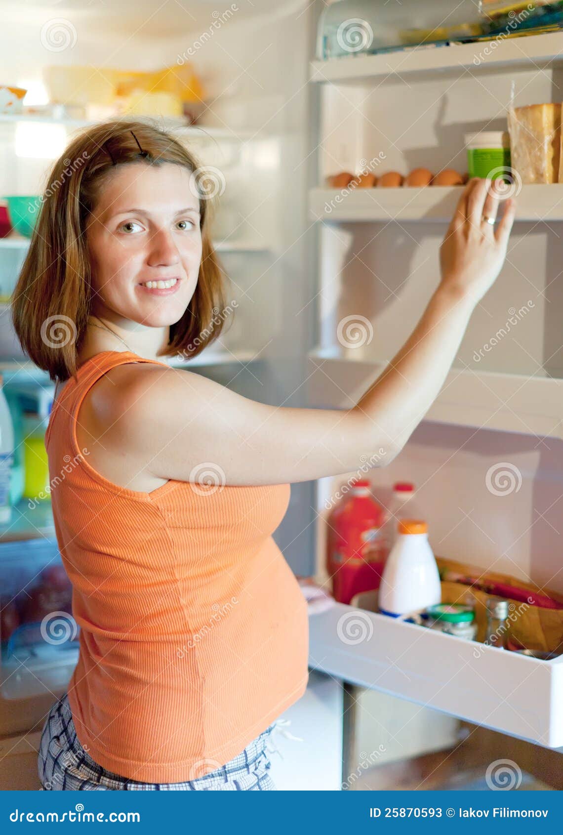 Pregnant Woman Looks in Fridge Stock Image Image of healthy