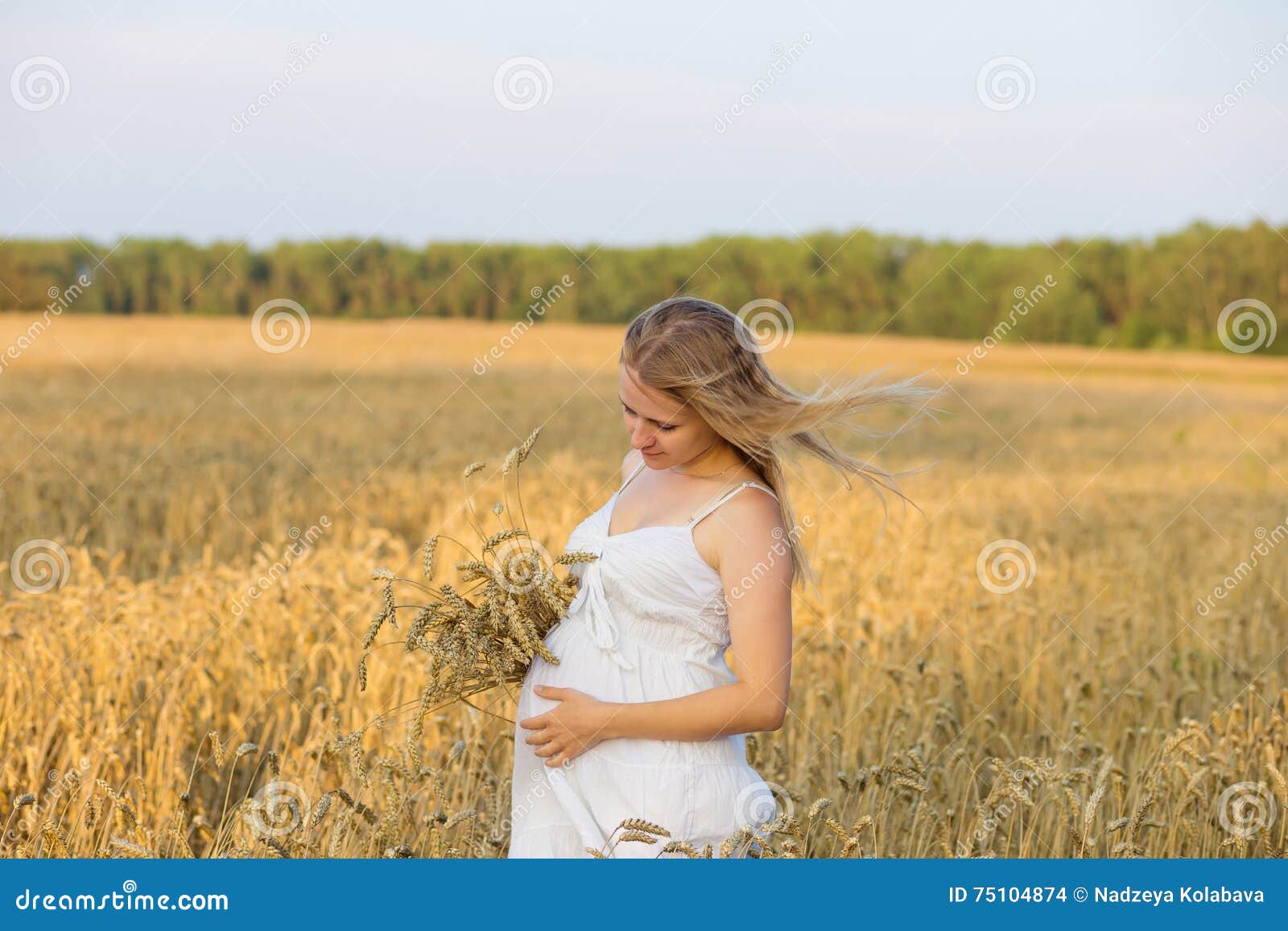 Pregnant Woman Outdoors in Summer Stock Photo - Image of nature ...