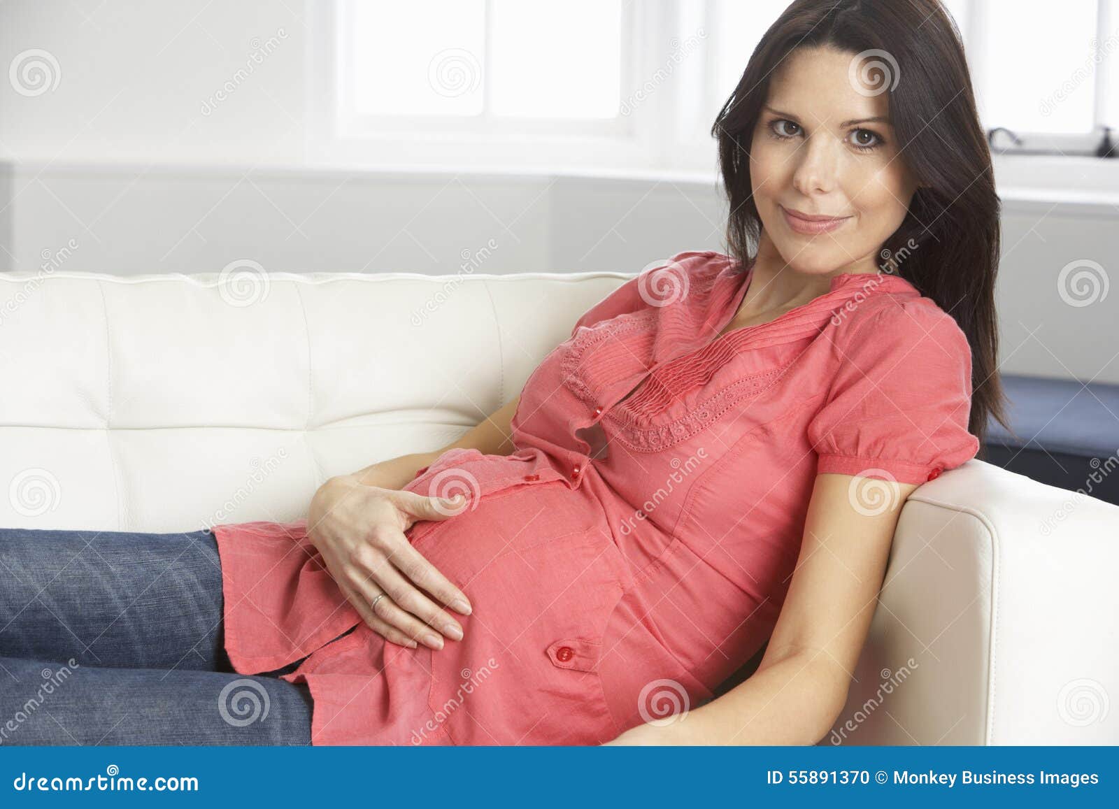 Pregnant Woman Relaxing at Home Stock Photo Image of thirties, people