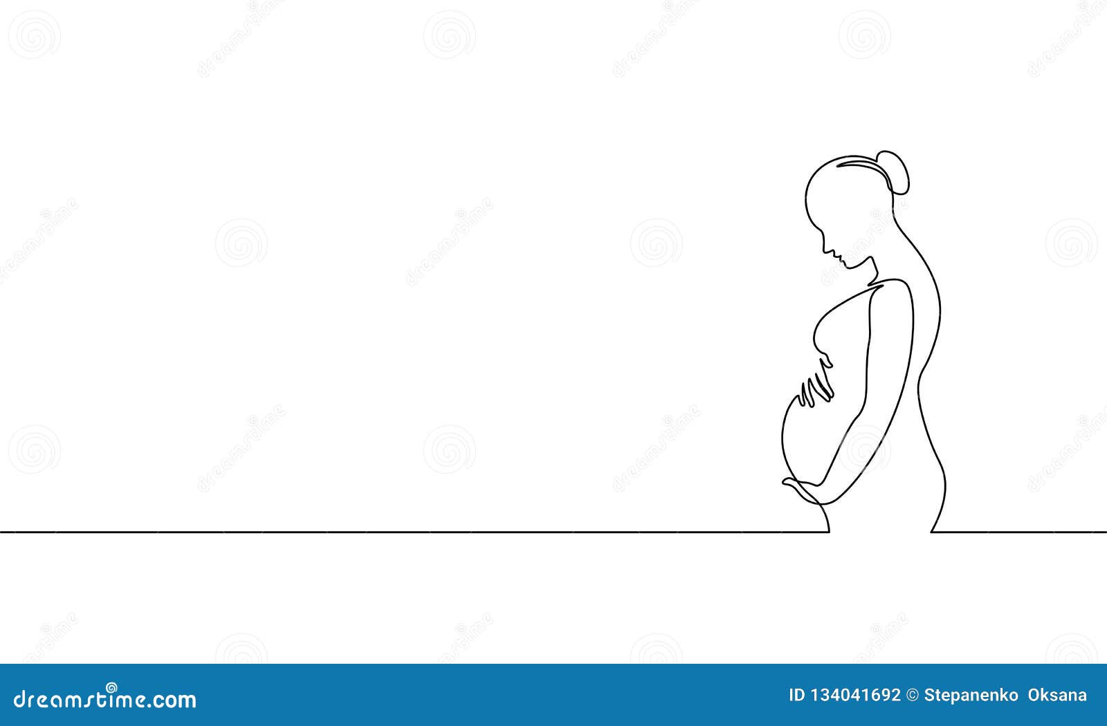 pregnant woman single continuous line art. medicine health care pregnancy healthy silhouette holding belly headline