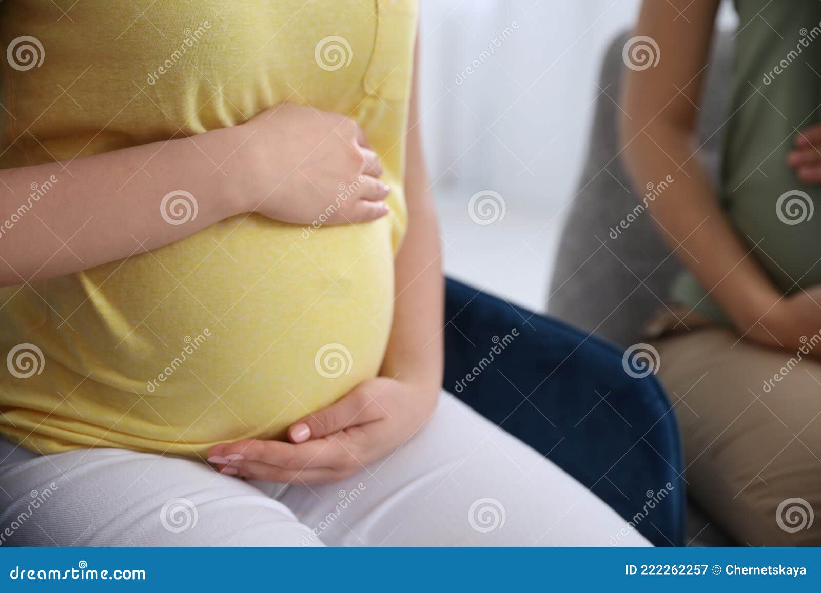 Pregnant Woman Sitting On Chair Indoors Courses For Expectant Mothers Stock Image Image Of