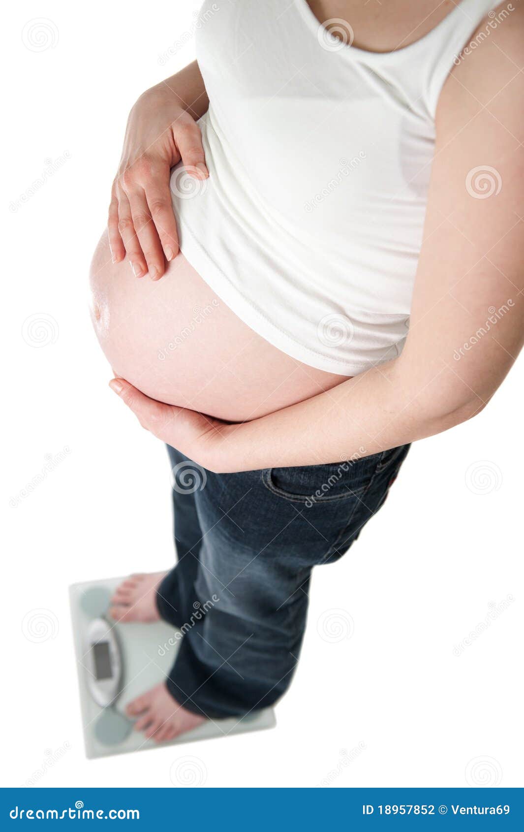Pregnant Woman Standing on Weight Scale Stock Photo Image of belly