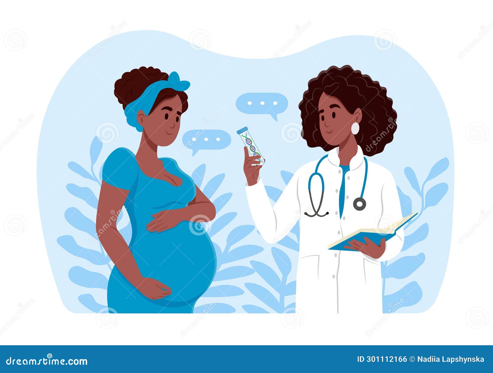 a pregnant woman is talking to an obstetrician gynecologist. noninvasive prenatal testing (nipt). a woman