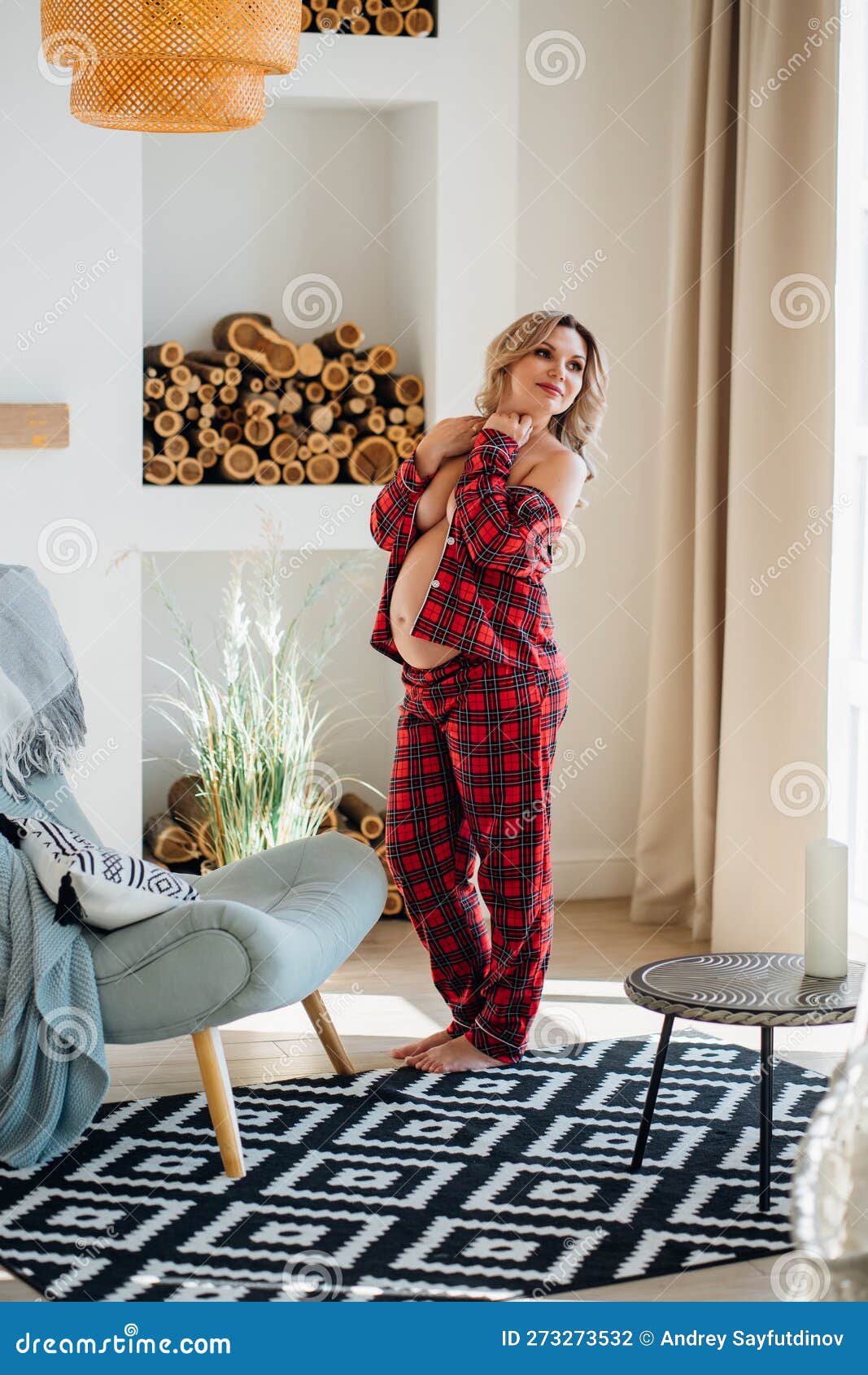 young woman in pijama with showing breast and no bra Stock Photo - Alamy