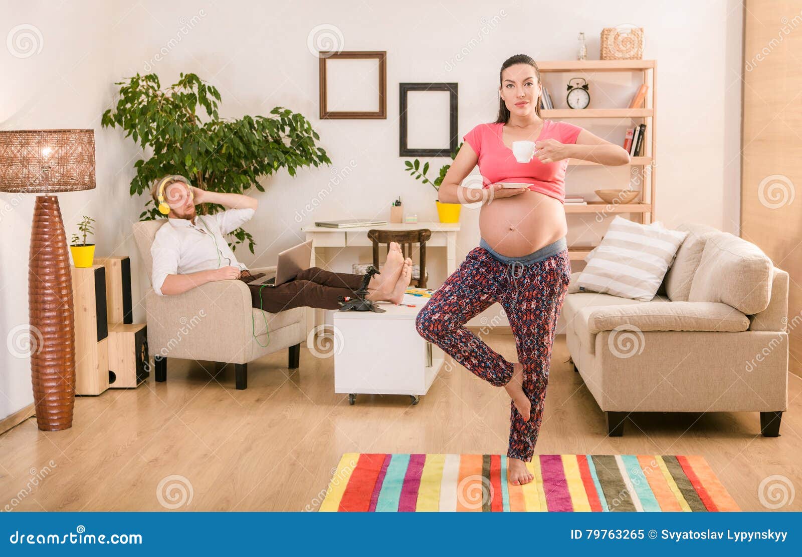 Pregnant Woman Training At Home Stock Image Image Of Child Person