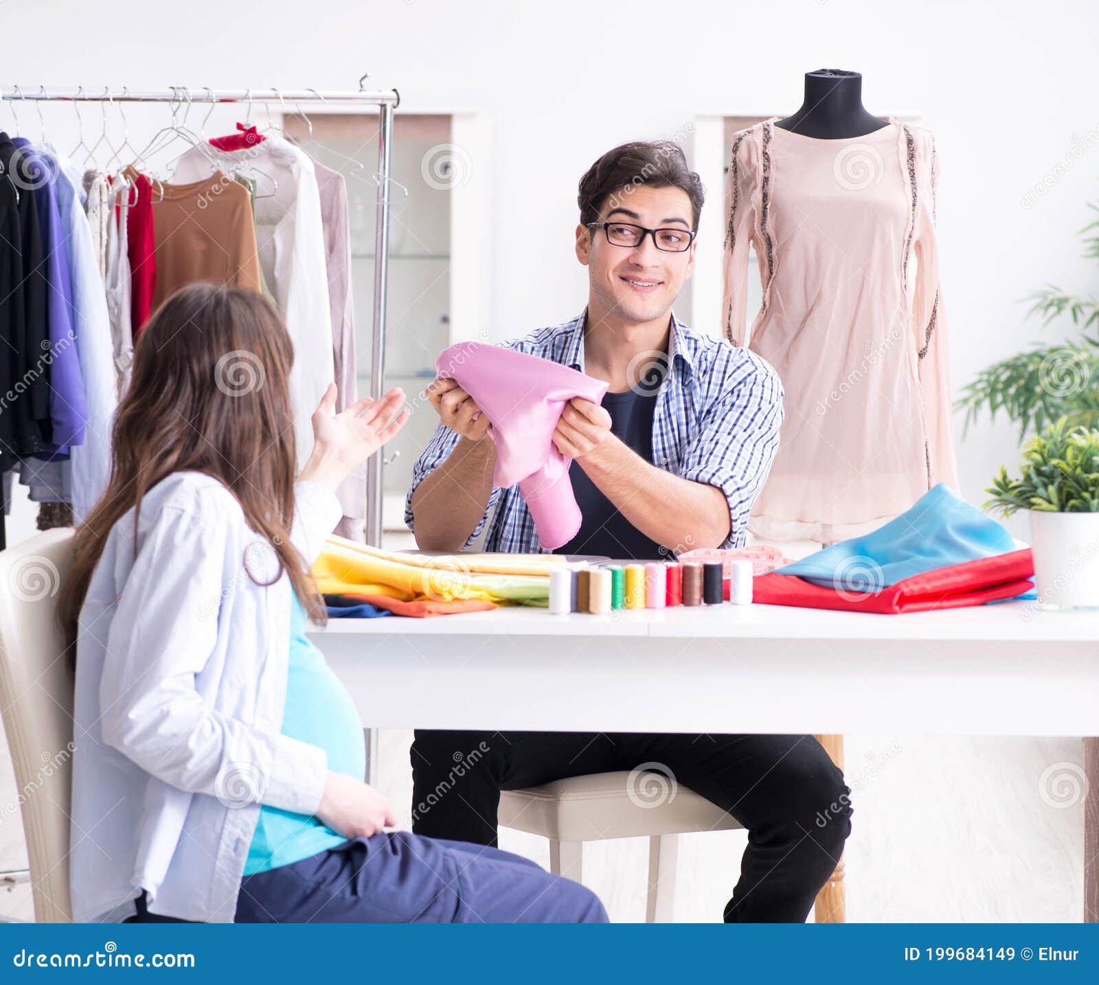 Pregnant Woman Visiting Tailor for New Clothing Stock Image - Image of ...