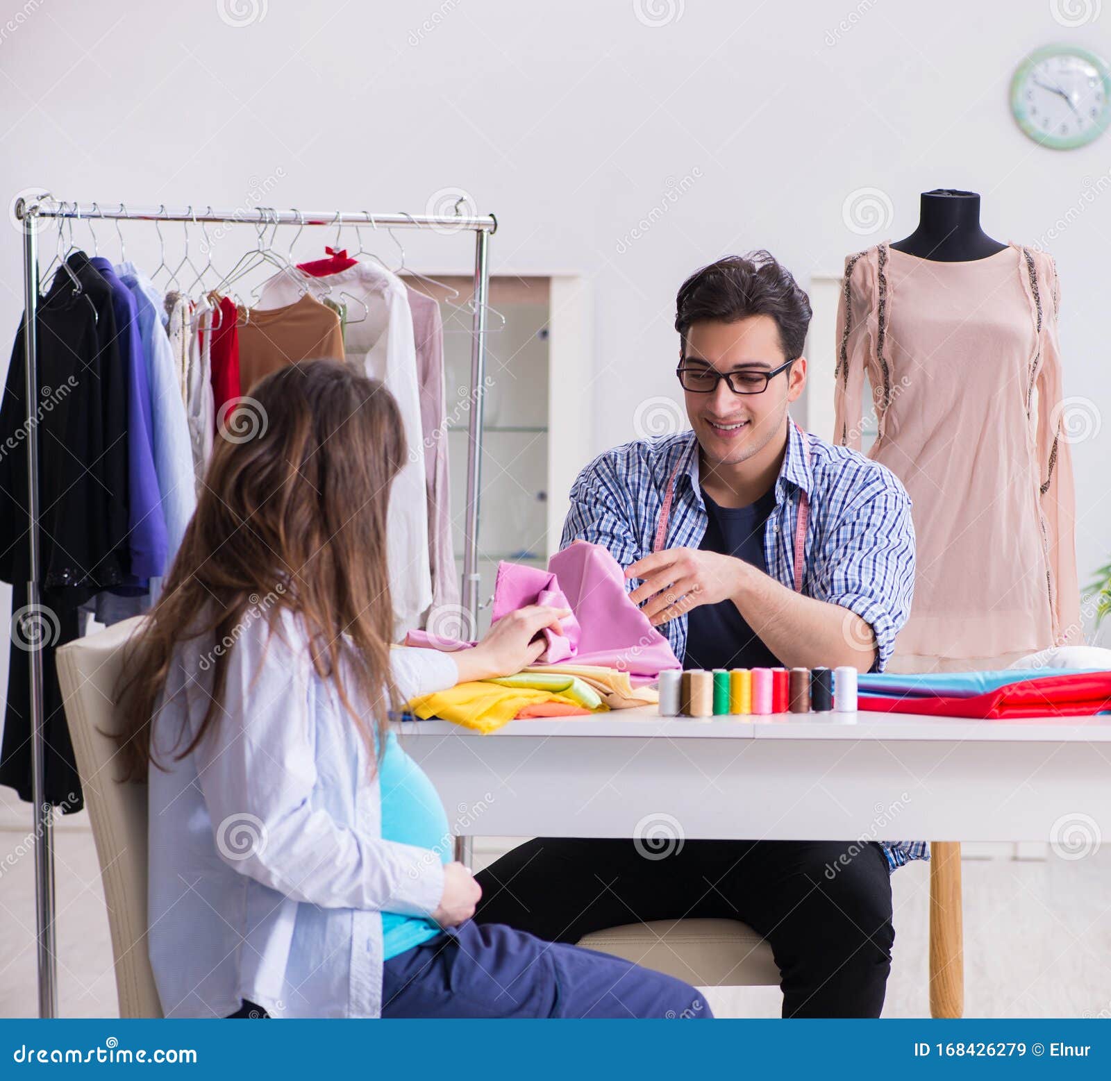 Pregnant Woman Visiting Tailor for New Clothing Stock Image - Image of ...