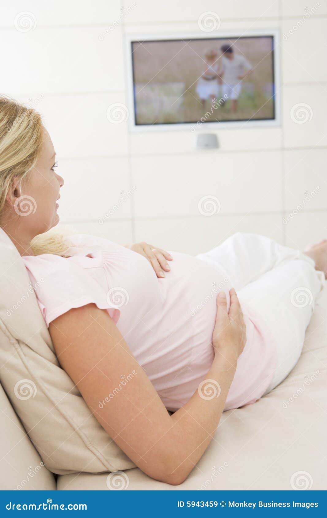 Pregnant Woman Watching Television Stock Image Image of couch, plasma