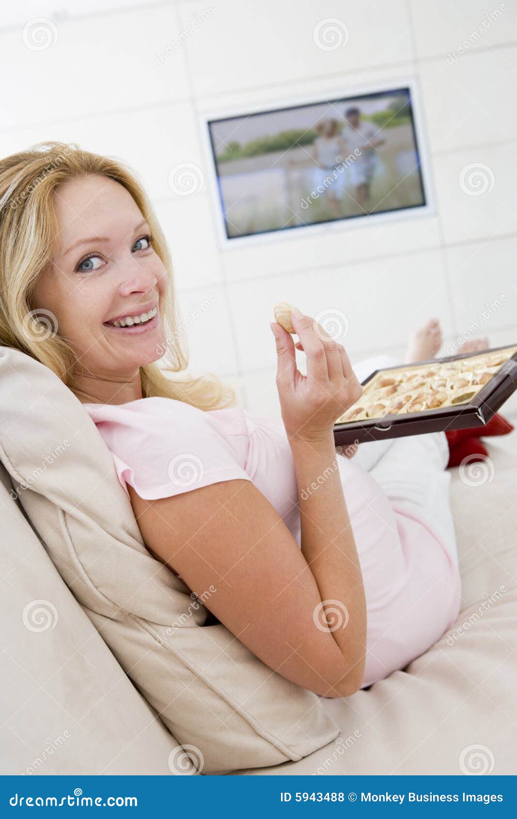 Pregnant Woman Watching Television Stock Photo Image of people