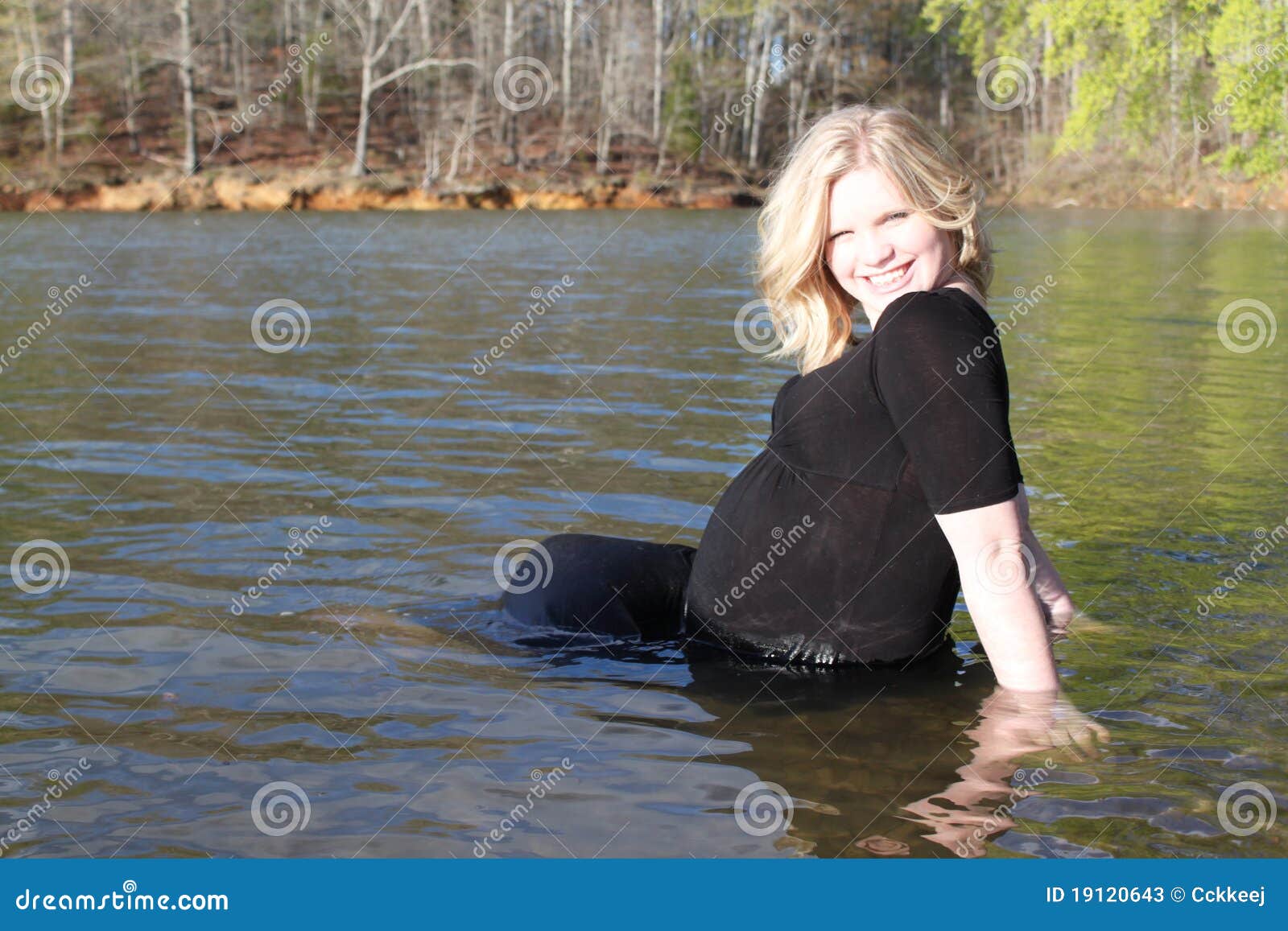 Pregnant Woman in the Water Stock Image Image of happy, woman 19120643