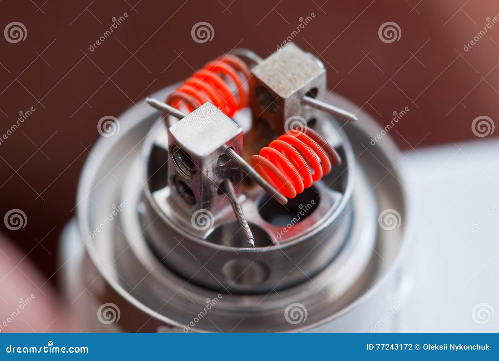 Preheat Spiral of Clapton Coil Mounted in the Electronic Cigarette Stock Photo Image of