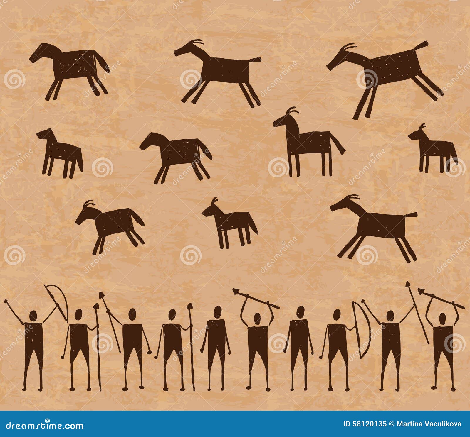 Prehistoric cave paintings stock vector. Illustration of animal - 58120135