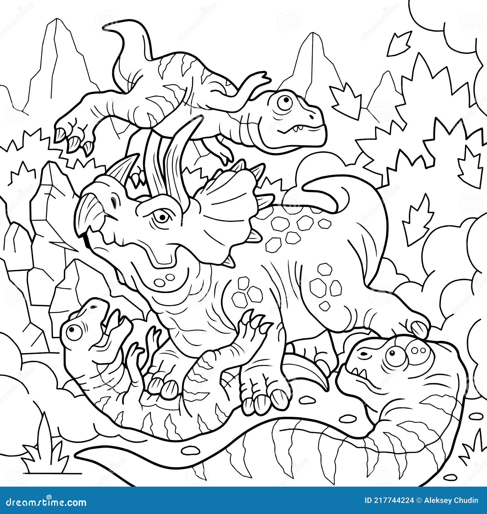 Prehistoric Dinosaur Fight, Coloring Book, Outline Illustration Stock