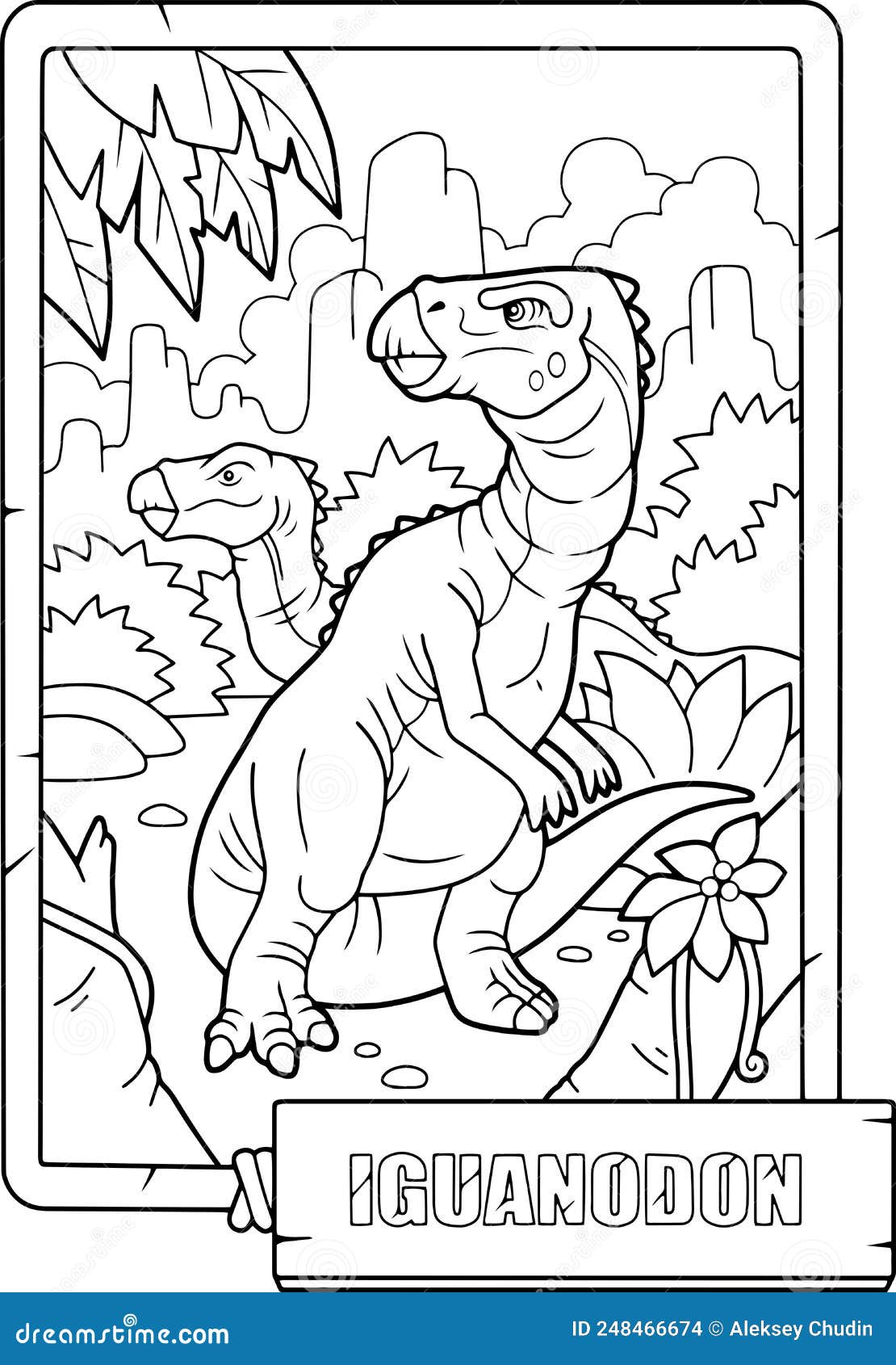 Prehistoric Dinosaur Iguanodon, Coloring Book for Children Stock Vector ...