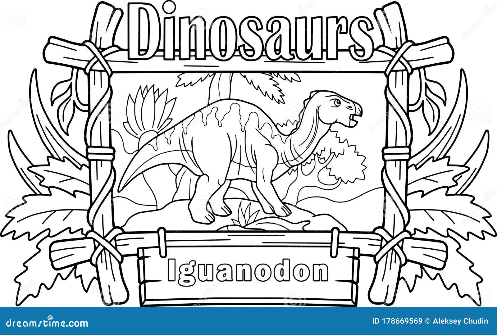 Prehistoric Dinosaur Iguanodon, Coloring Book, Funny Illustration Stock