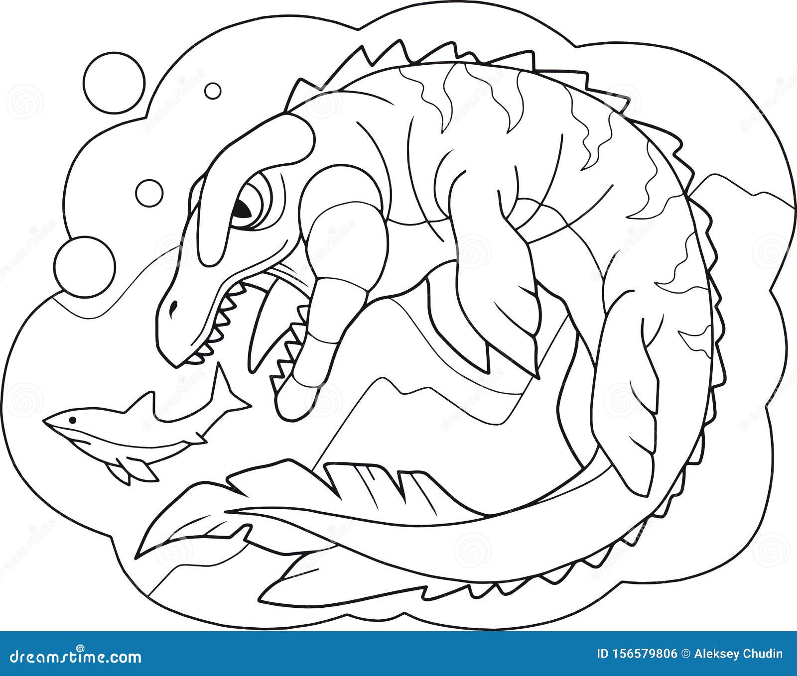 Prehistoric Dinosaur Mosasaurus Coloring Book Funny Illustration ...