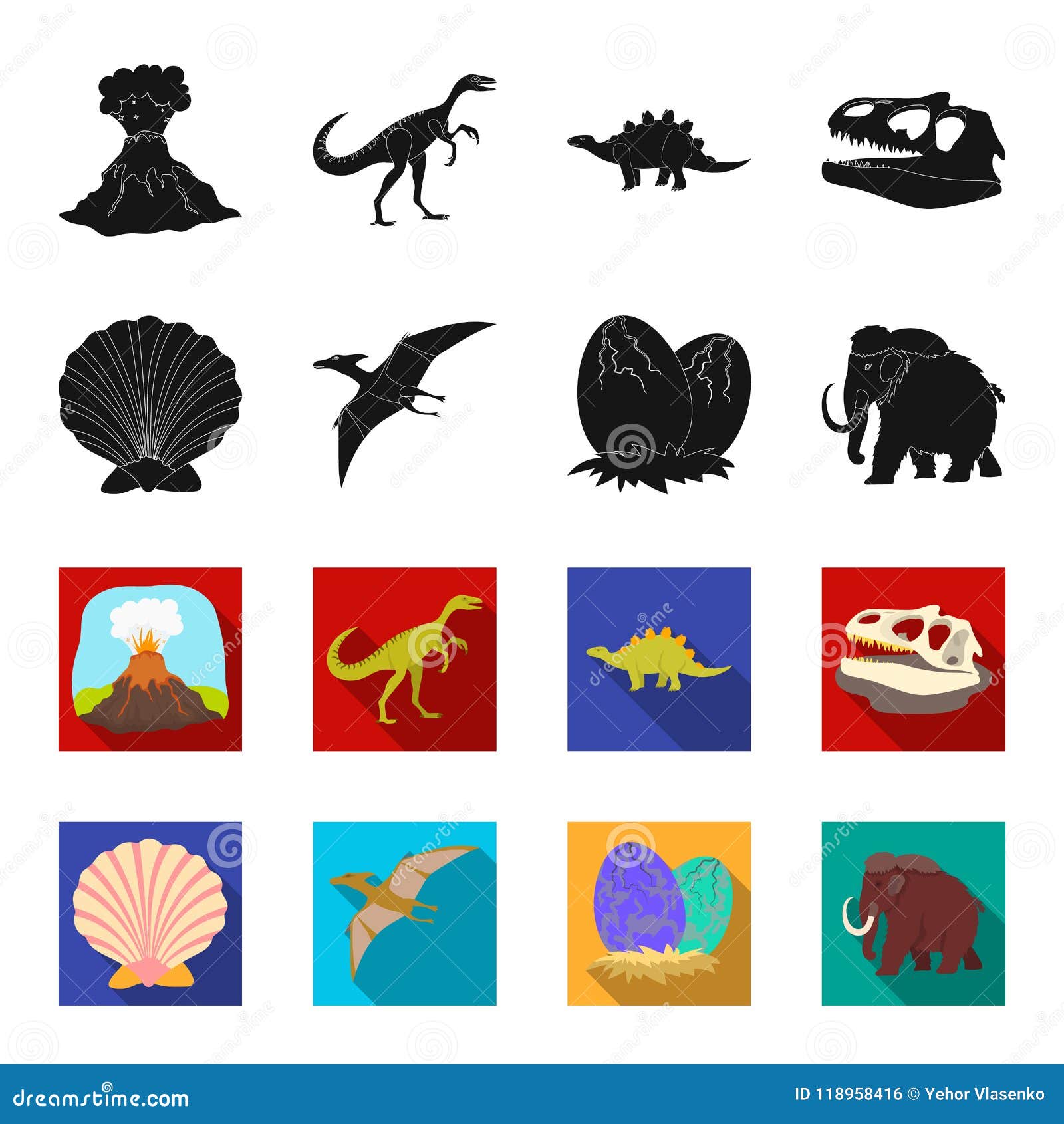 Prehistoric shell, dinosaur eggs,pterodactyl, mammoth. Dinosaur and  prehistoric period set collection icons in black,monochrome,outline style  vector s Stock Vector Image & Art - Alamy