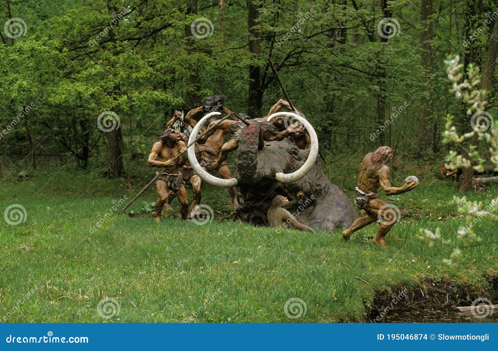 prehistory : neandertal men hunting mammouth